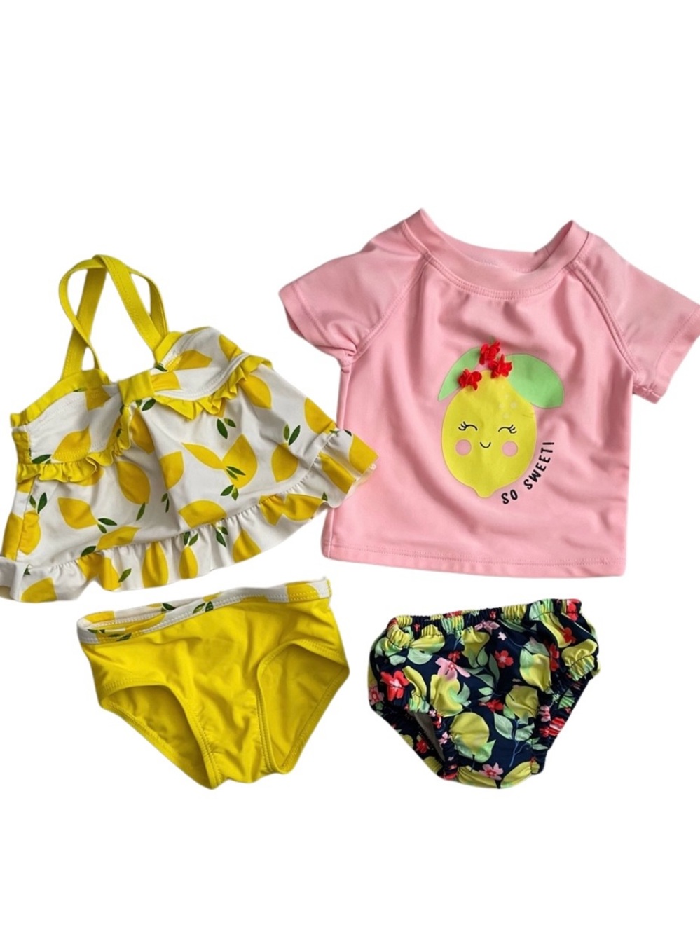 4-Piece Baby Girl "So Sweet" Lemon & Reusable Swim Diaper Bundle 🍋 3-6M